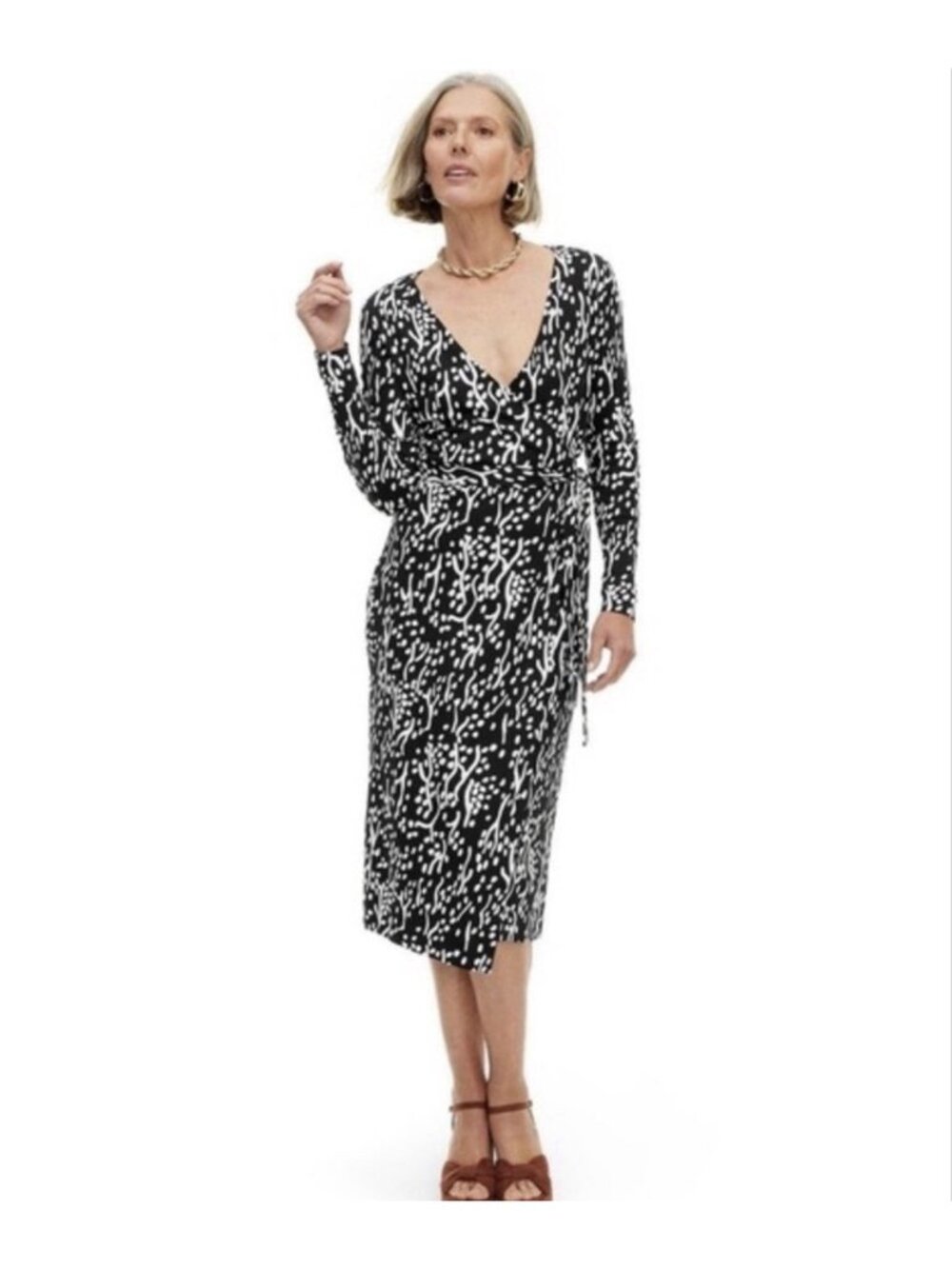 Diane von Furstenberg Target Long Sleeve Wrap Dress Size large Black White NWT